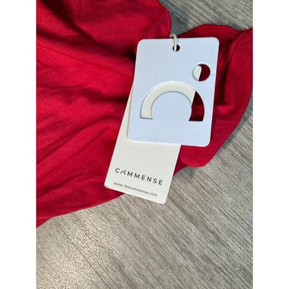 Commense NWT Red Semi-Sheer Off-Shoulder Mesh Long Sleeve Long Dress - Picture 3 of 7